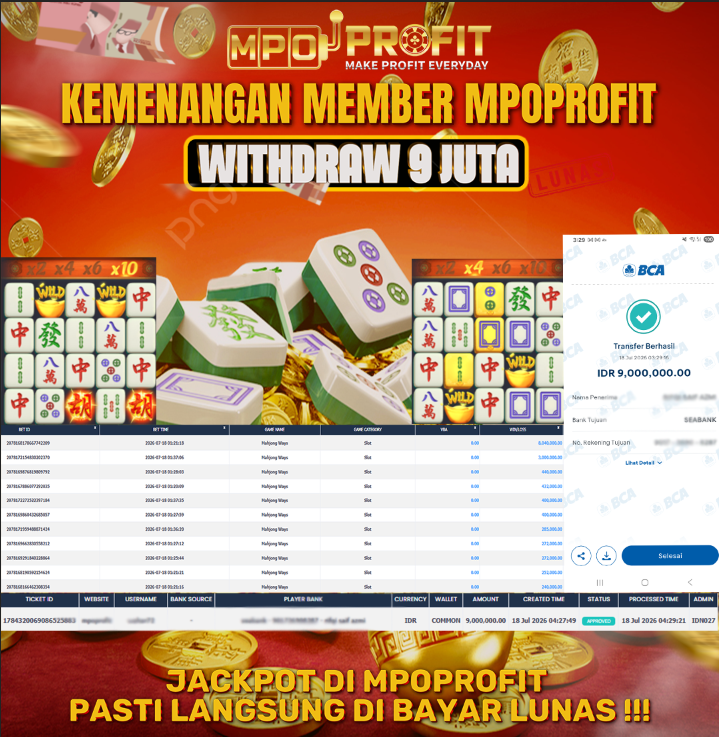 MPOPROFIT JACKPOT PGSOFT! KEMENANGAN MURNI DI (MAHJONG WAHYS  TOTAL 9.000.000,- LUNAS)
